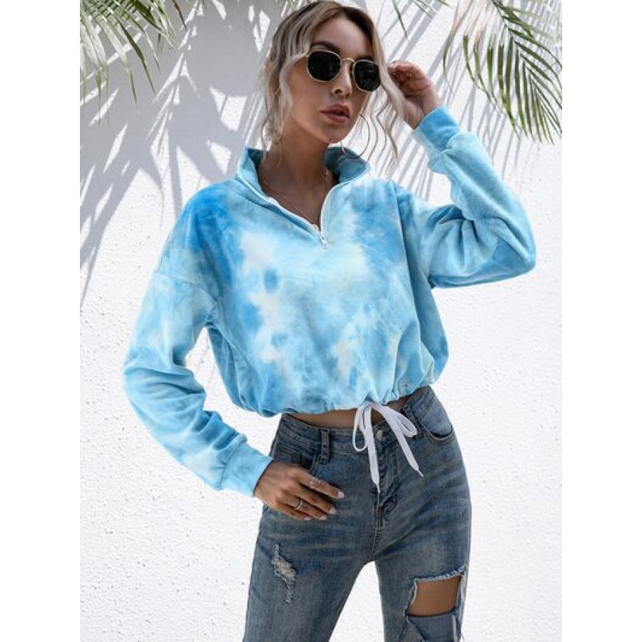 Tie - Dye Quarter Zip Dropped Shoulder Sweatshirt Apparel and Accessories