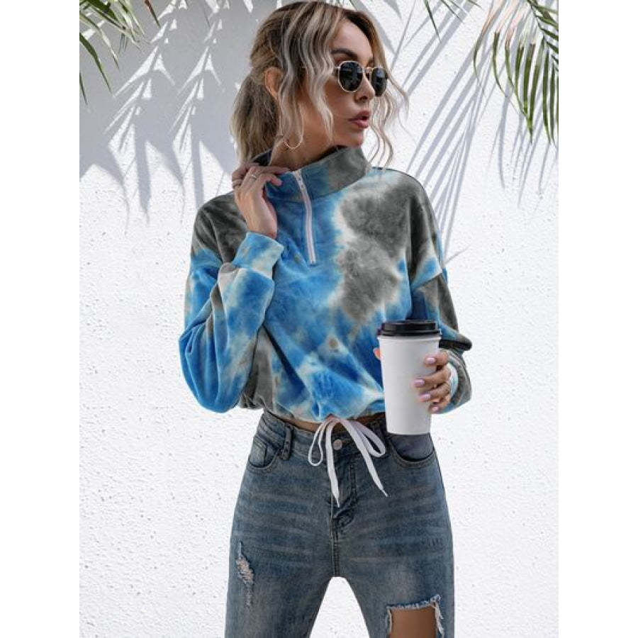 Tie - Dye Quarter Zip Dropped Shoulder Sweatshirt Apparel and Accessories