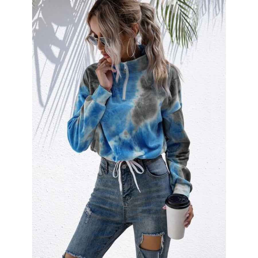 Tie - Dye Quarter Zip Dropped Shoulder Sweatshirt Apparel and Accessories