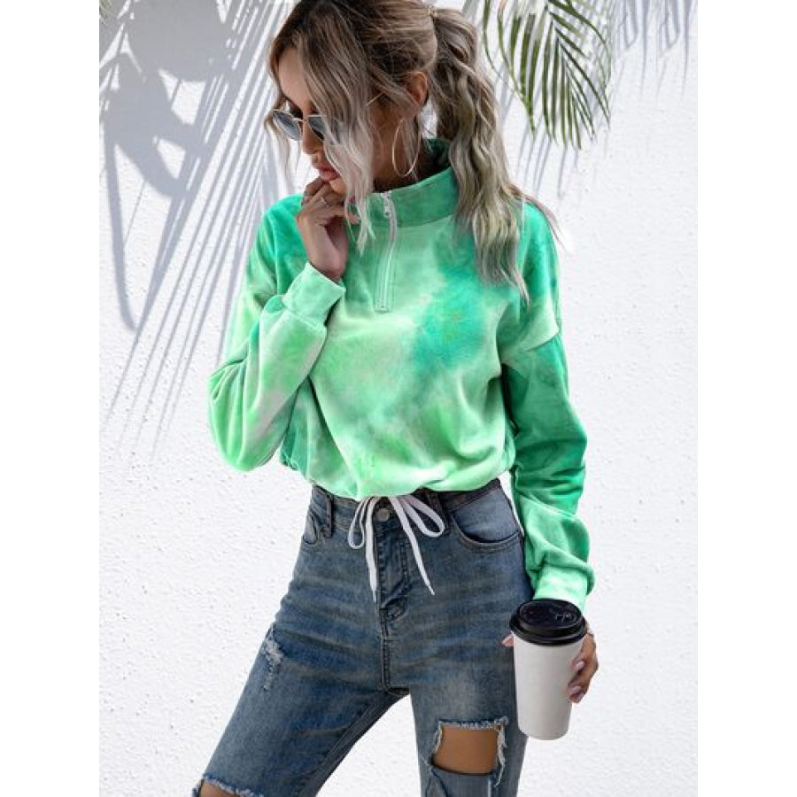 Tie - Dye Quarter Zip Dropped Shoulder Sweatshirt Apparel and Accessories