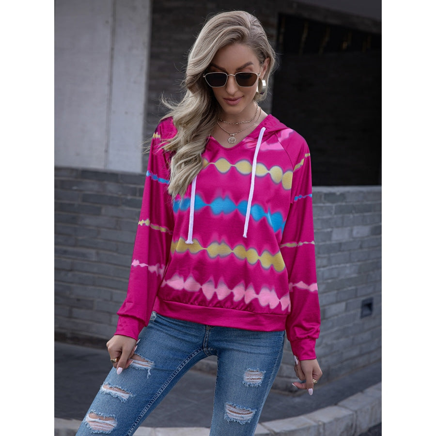 Tie Dye Raglan Sleeve Hoodie Cerise / S