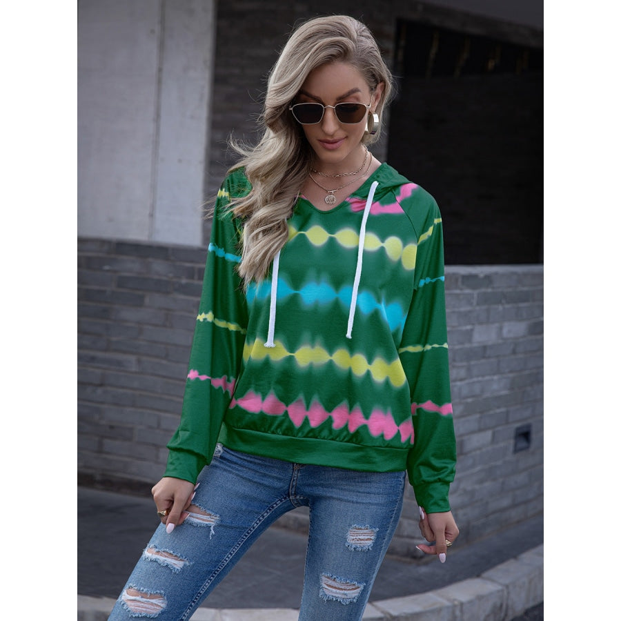 Tie Dye Raglan Sleeve Hoodie Mid Green / S