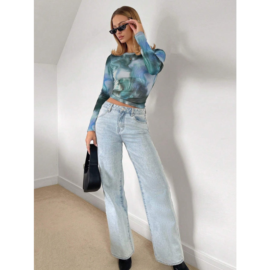 Tie-Dye Round Neck Long Sleeve T-Shirt Apparel and Accessories