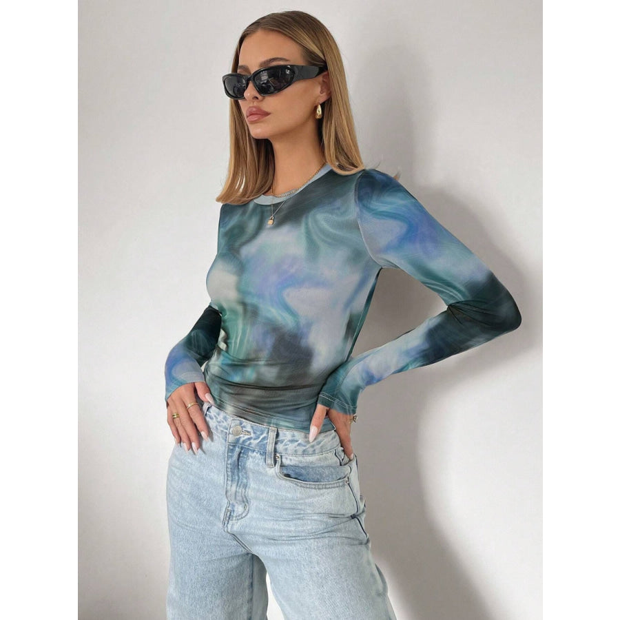 Tie-Dye Round Neck Long Sleeve T-Shirt Apparel and Accessories