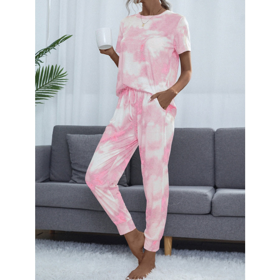 Tie-Dye Round Neck Short Sleeve Top and Pants Apparel and Accessories