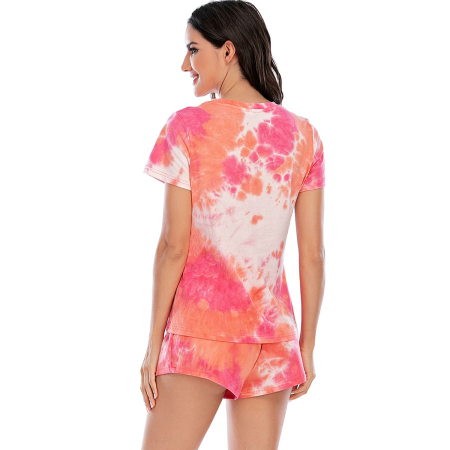 Tie - Dye Round Neck Short Sleeve Top and Shorts Lounge Set Apparel Accessories