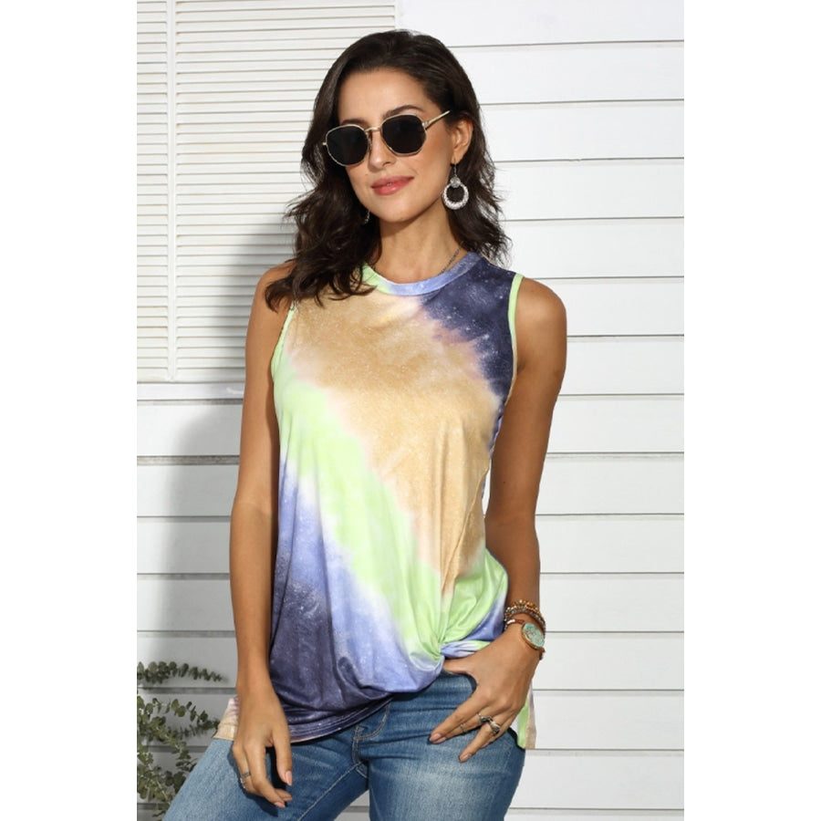 Tie-Dye Round Neck Tank Straw / S