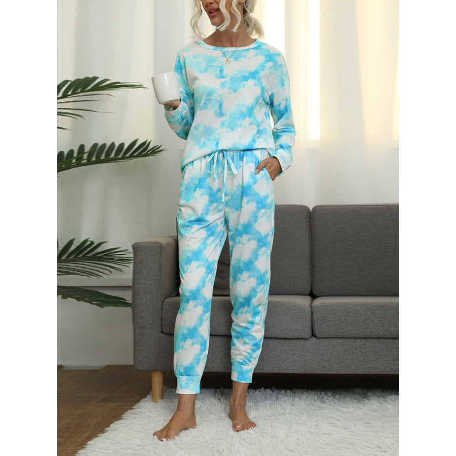 Tie - Dye Round Neck Top and Pants Lounge Set Apparel Accessories