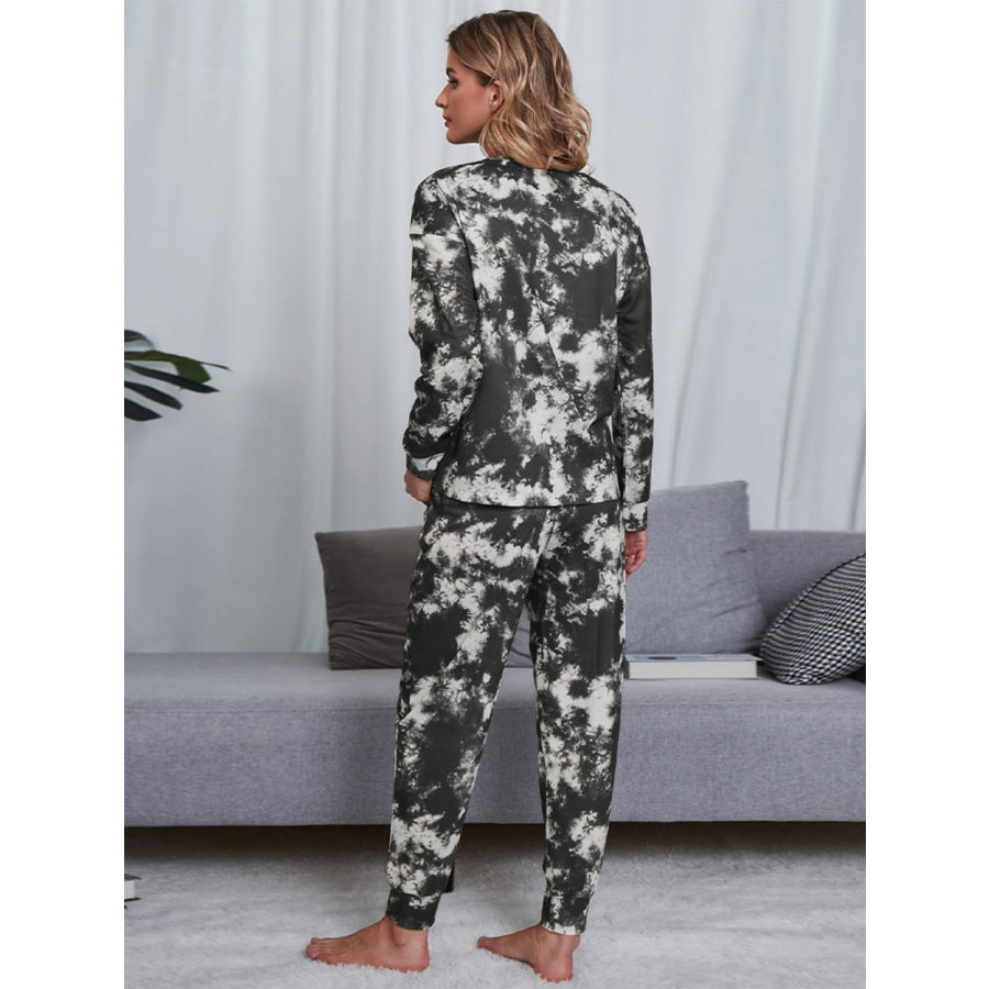 Tie - Dye Round Neck Top and Pants Lounge Set Black / S Apparel Accessories