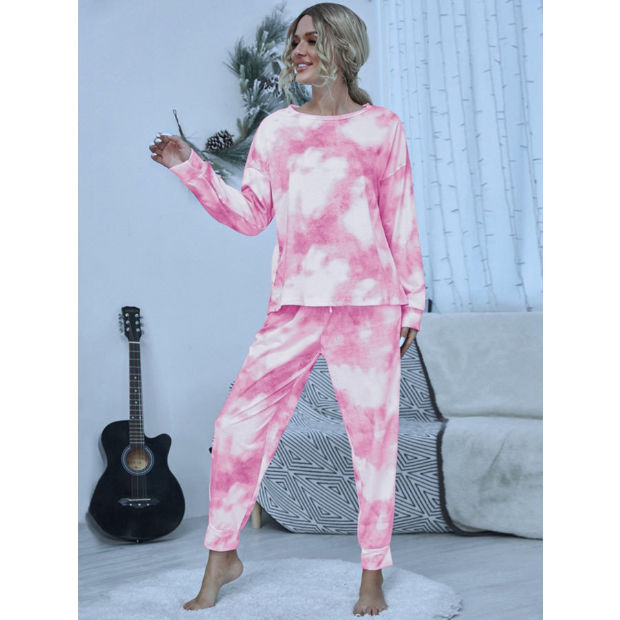 Tie - Dye Round Neck Top and Pants Lounge Set Apparel Accessories