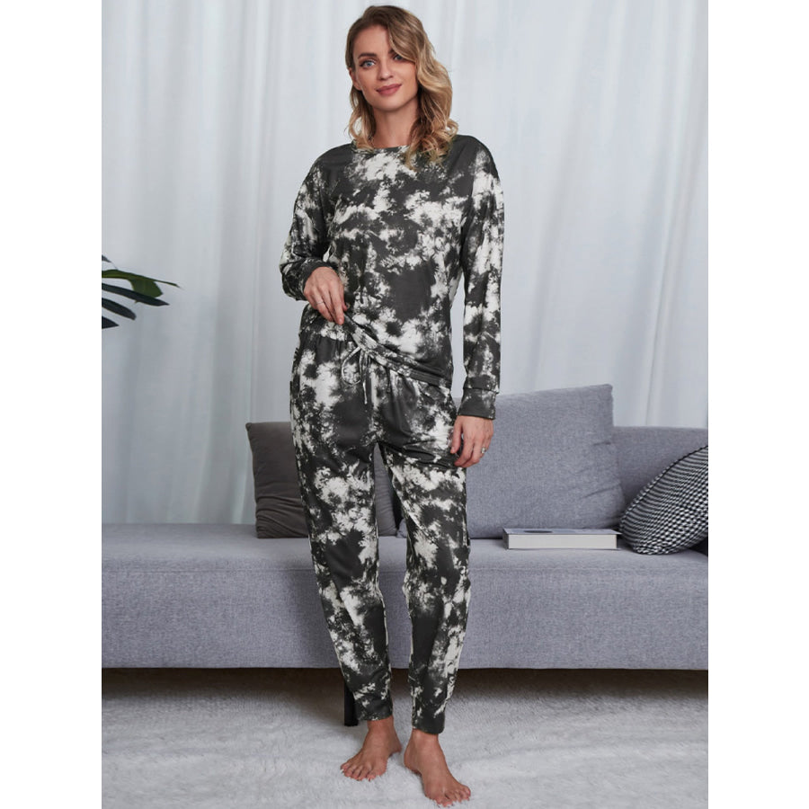 Tie - Dye Round Neck Top and Pants Lounge Set Black / S Apparel Accessories