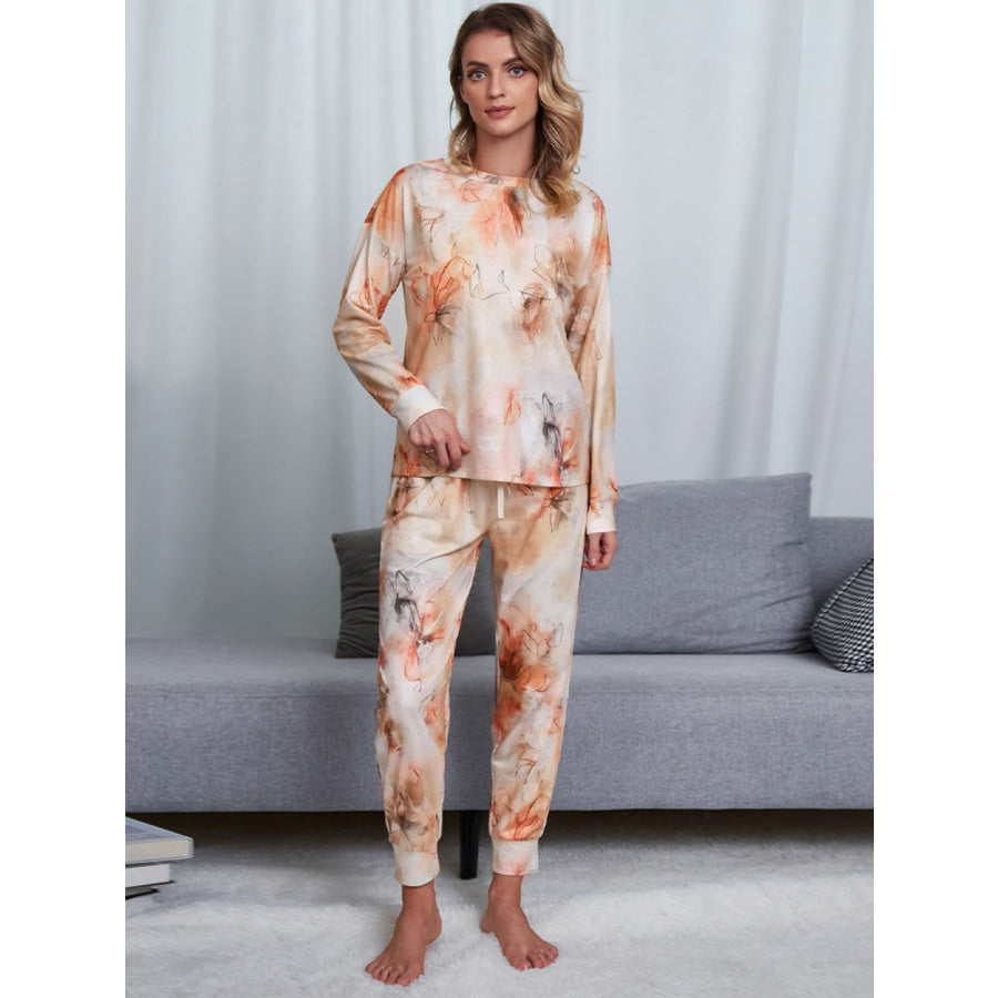 Tie - Dye Round Neck Top and Pants Lounge Set Sand / S Apparel Accessories