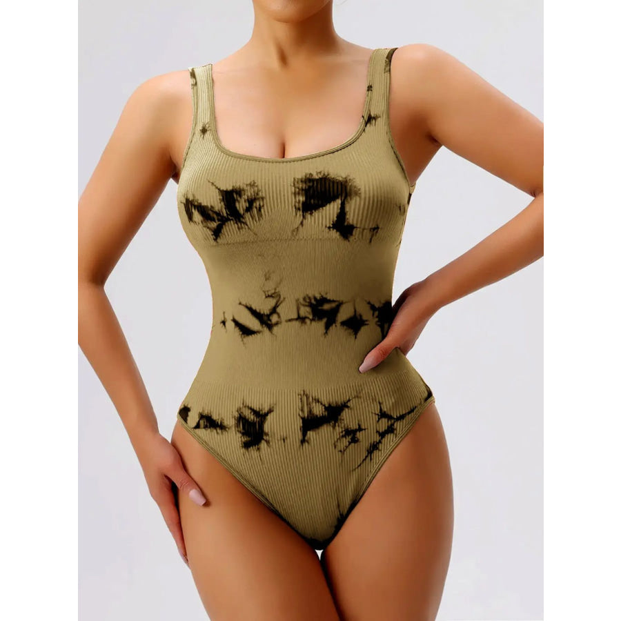 Tie-Dye Scoop Neck Wide Strap Active Bodysuit Camel / S Apparel and Accessories