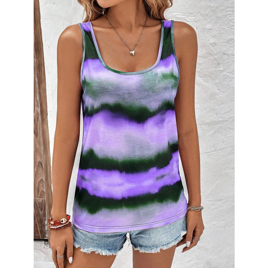 Tie-Dye Scoop Neck Wide Strap Tank Apparel and Accessories