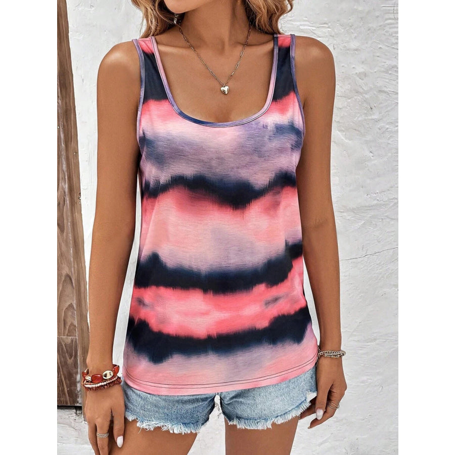 Tie-Dye Scoop Neck Wide Strap Tank Coral / S Apparel and Accessories