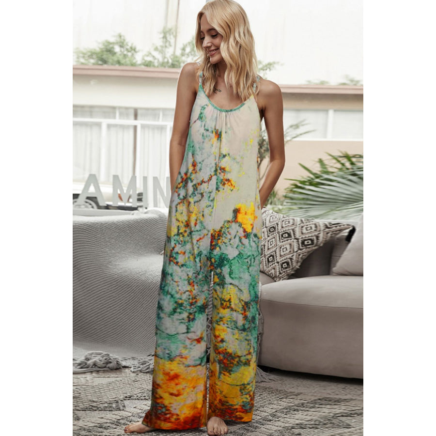 Tie-Dye Spaghetti Strap Jumpsuit with Pockets Multicolor / S