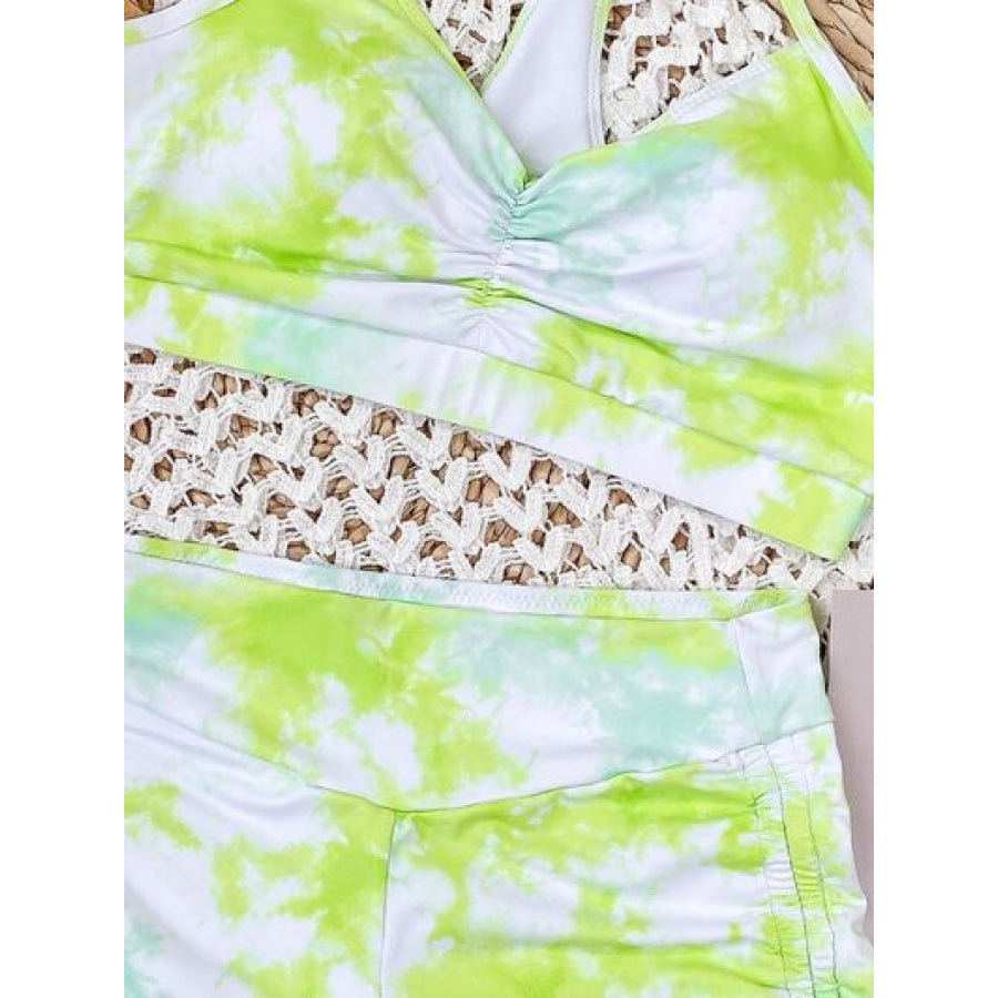 Tie - Dye Spaghetti Strap Top and Drawstring Shorts Swim Set Apparel Accessories