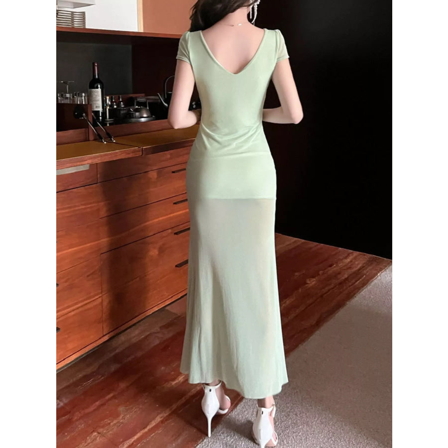 Tie-Dye Surplice Ruffle Slit Dress Apparel and Accessories