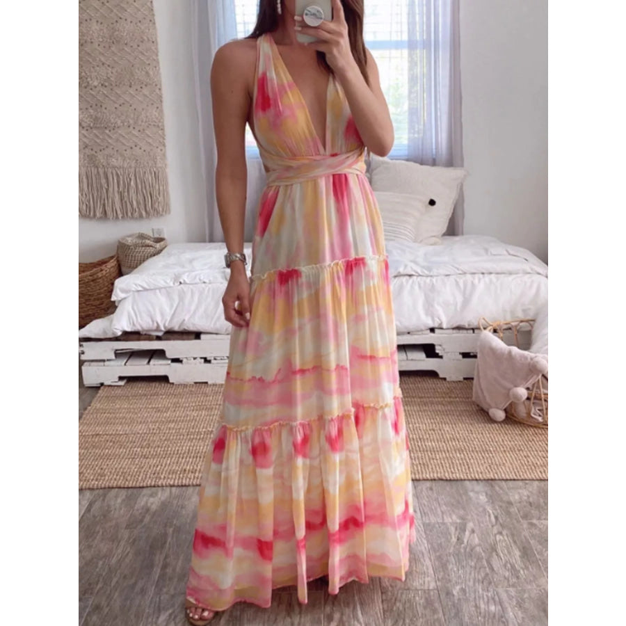 Tie-Dye Tiered Maxi Dress Pink / S Apparel and Accessories