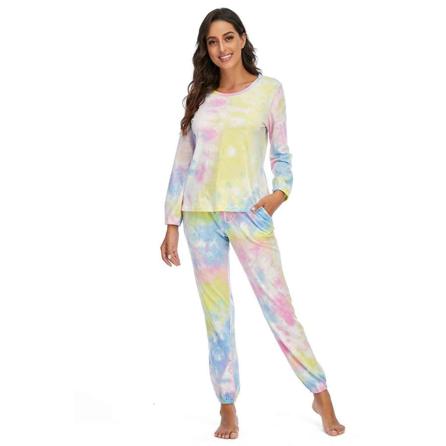 Tie-Dye Top and Drawstring Pants Lounge Set Blush Pink / S