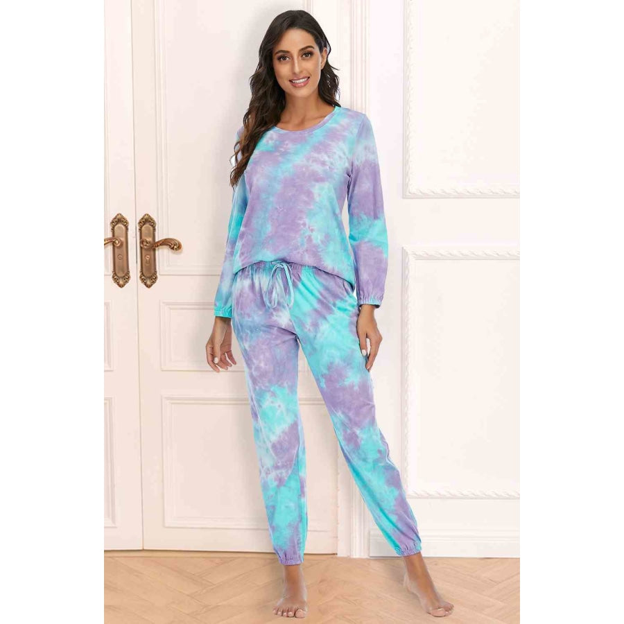 Tie-Dye Top and Drawstring Pants Lounge Set Lavender / S