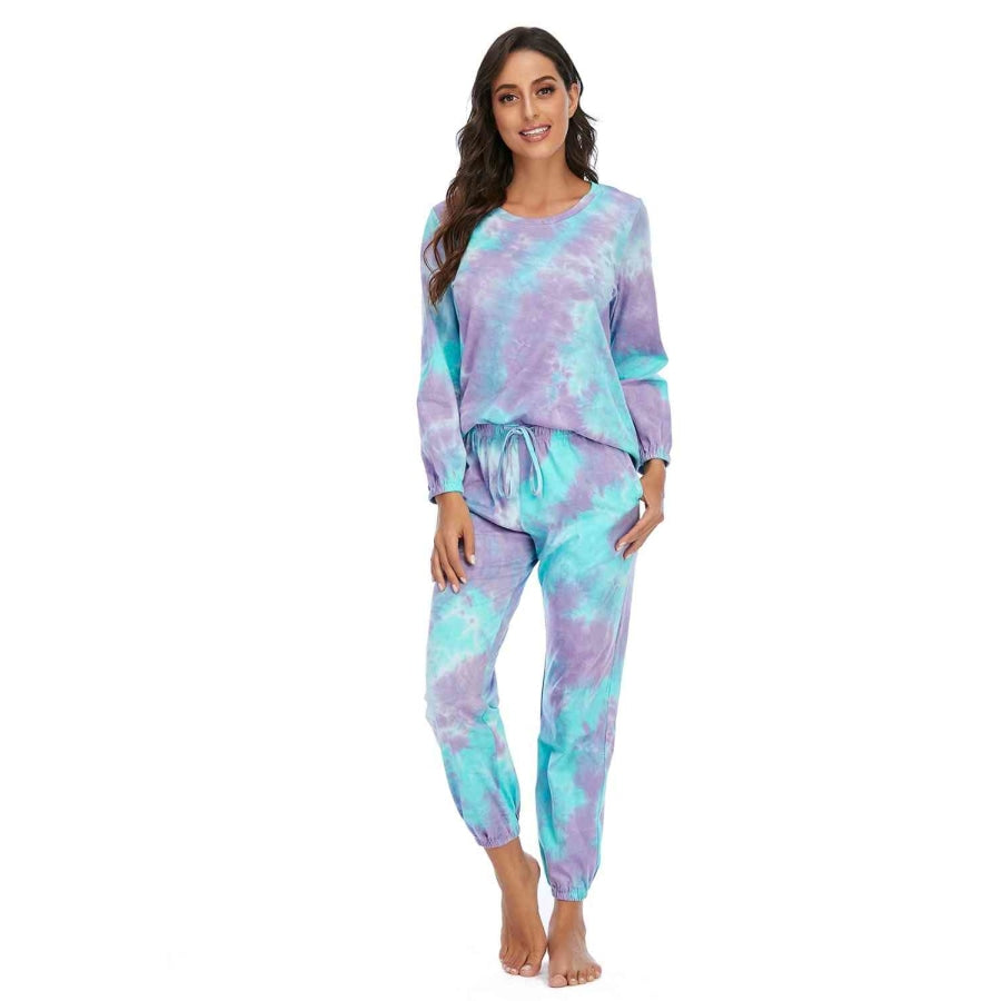 Tie-Dye Top and Drawstring Pants Lounge Set