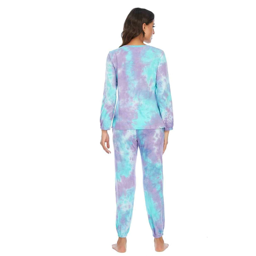 Tie-Dye Top and Drawstring Pants Lounge Set