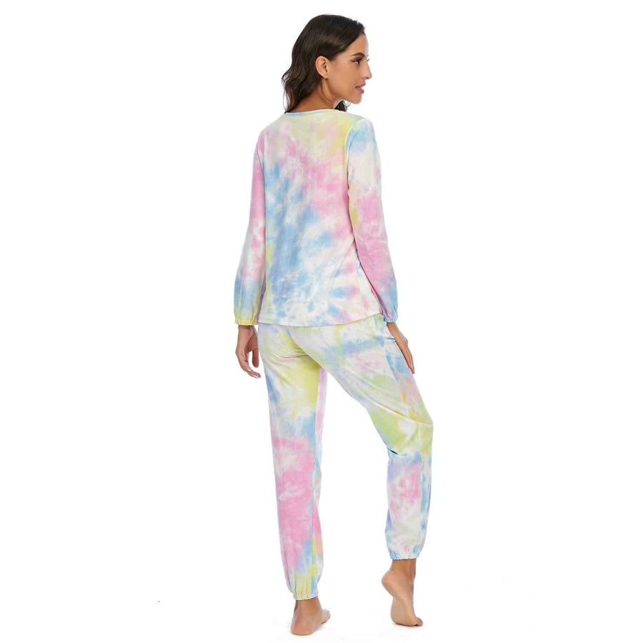 Tie-Dye Top and Drawstring Pants Lounge Set