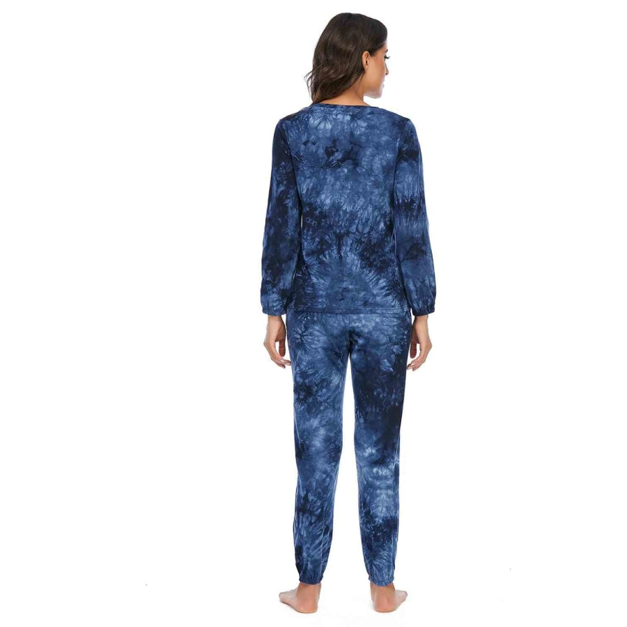 Tie-Dye Top and Drawstring Pants Lounge Set