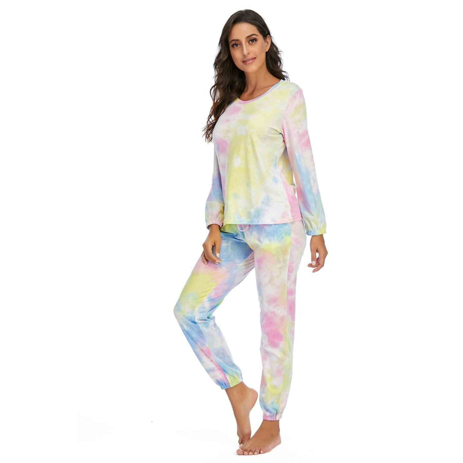 Tie-Dye Top and Drawstring Pants Lounge Set