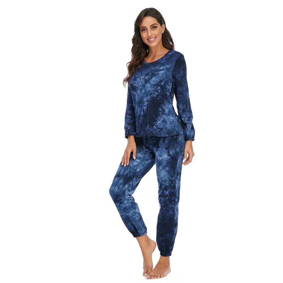 Tie-Dye Top and Drawstring Pants Lounge Set