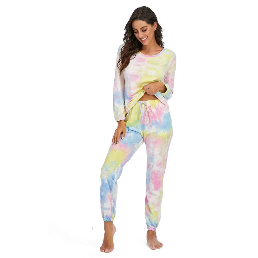 Tie-Dye Top and Drawstring Pants Lounge Set