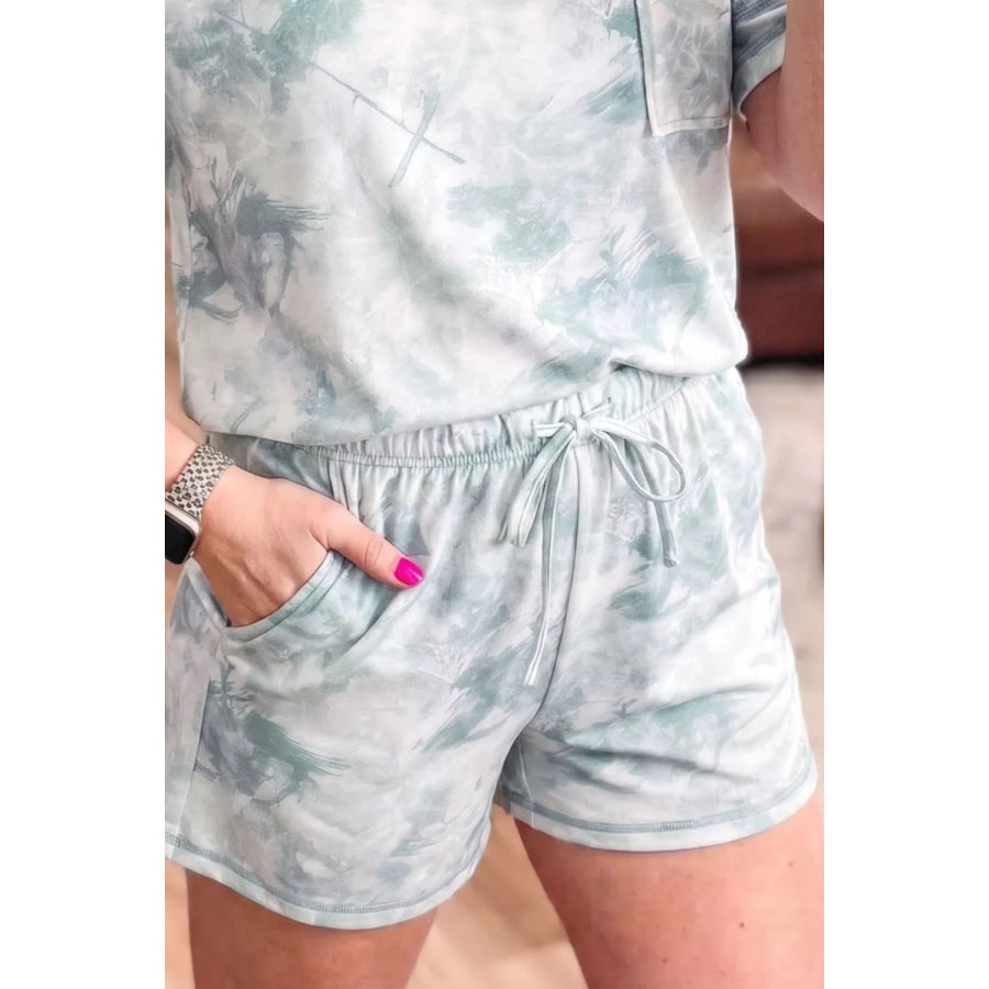 Tie-Dye Top and Drawstring Shorts Set Apparel and Accessories