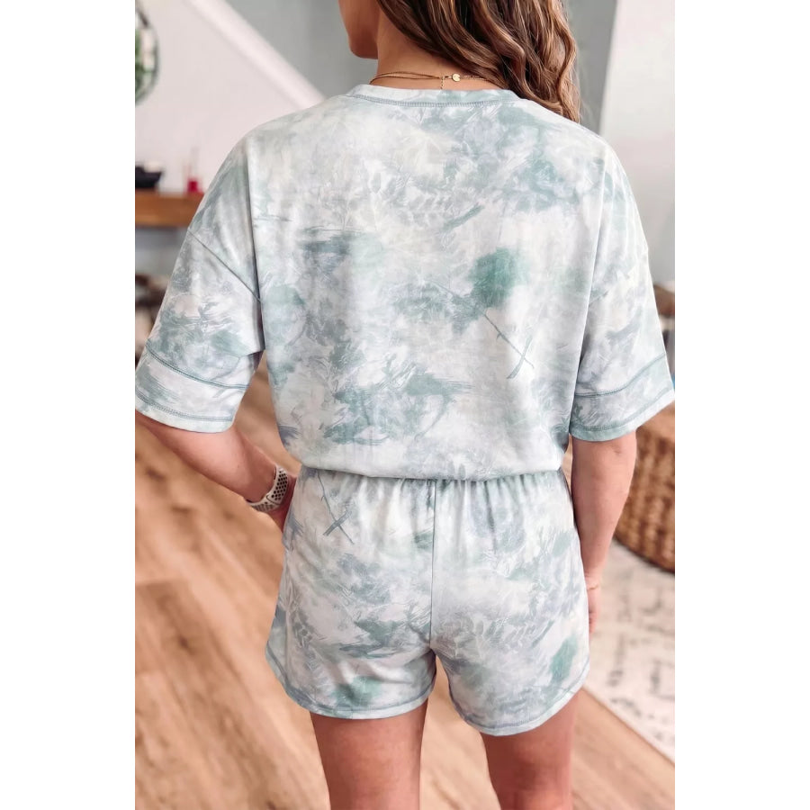 Tie-Dye Top and Drawstring Shorts Set Apparel and Accessories
