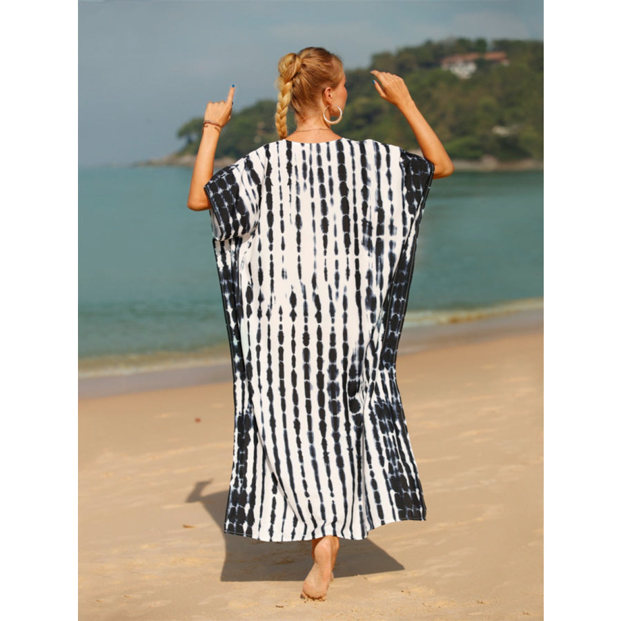 Tie - Dye V - Neck Half Sleeve Cover - Up Black / One Size Apparel and Accessories