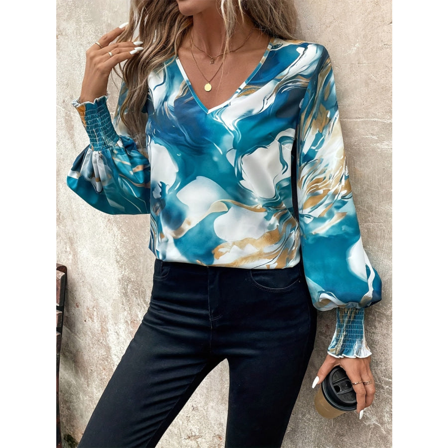 Tie-Dye V-Neck Long Sleeve Blouse Apparel and Accessories