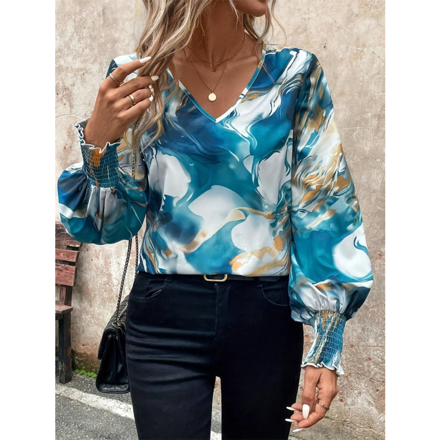 Tie-Dye V-Neck Long Sleeve Blouse Apparel and Accessories