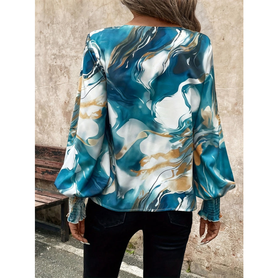 Tie-Dye V-Neck Long Sleeve Blouse Apparel and Accessories