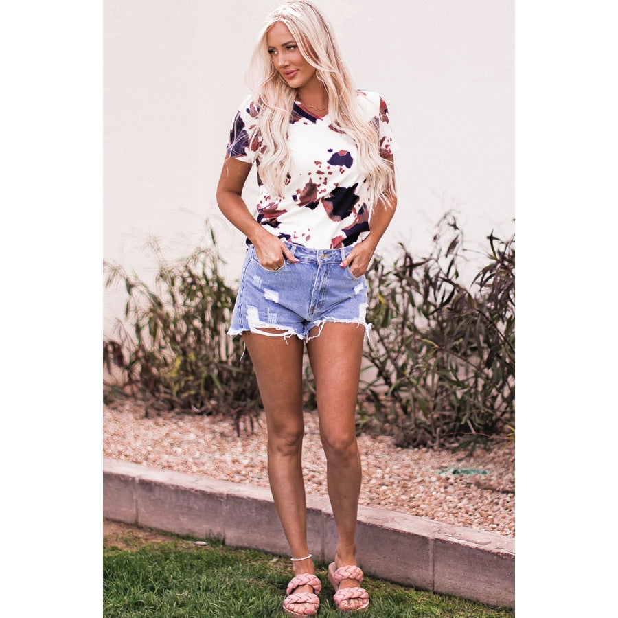 Tie-Dye V-Neck Short Sleeve Tee Shirt