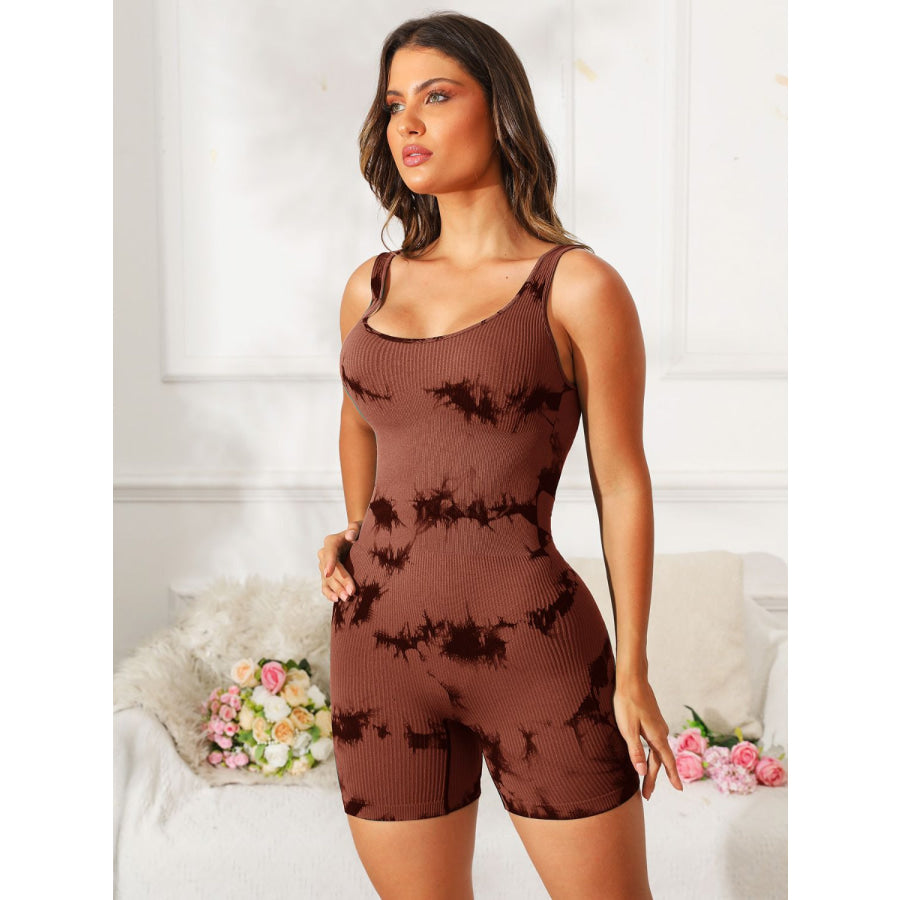 Tie-Dye Wide Strap Active Romper Brown / S Apparel and Accessories