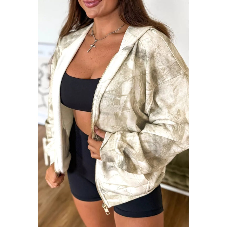 Tie-Dye Zip-Up Hoodie with Pockets Apparel and Accessories
