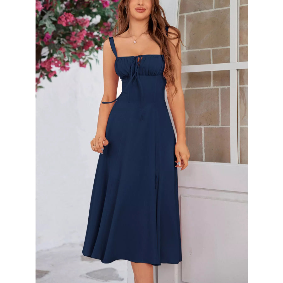 Tie-Front A-Line Midi Dress Apparel and Accessories