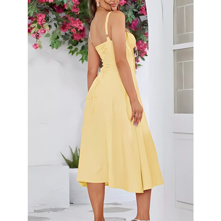 Tie-Front A-Line Midi Dress Apparel and Accessories