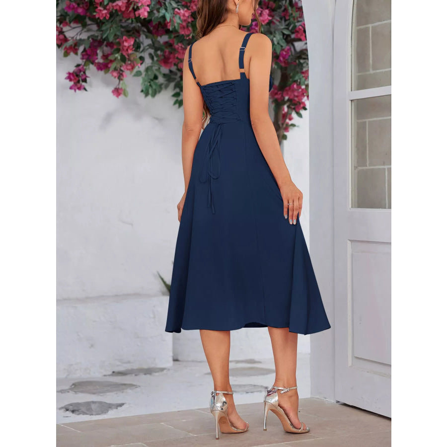 Tie-Front A-Line Midi Dress Apparel and Accessories