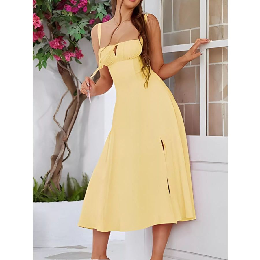 Tie-Front A-Line Midi Dress Apparel and Accessories
