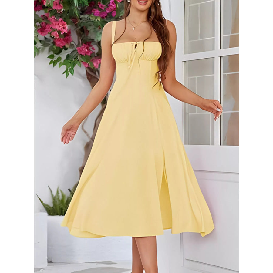 Tie-Front A-Line Midi Dress Yellow / XS Apparel and Accessories