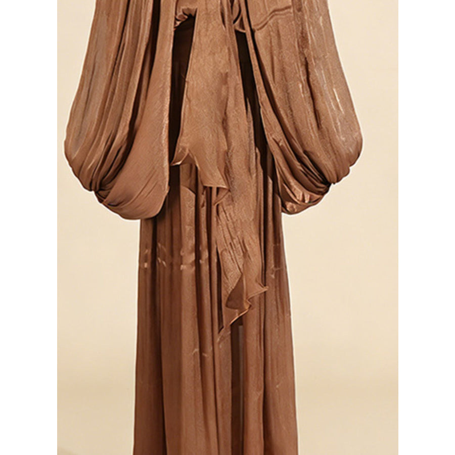 Tie Front Balloon Sleeve Midi Dress Apparel and Accessories