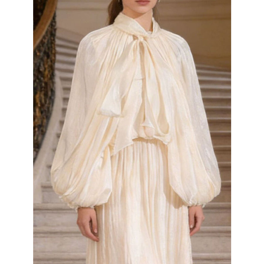 Tie Front Balloon Sleeve Midi Dress Apparel and Accessories