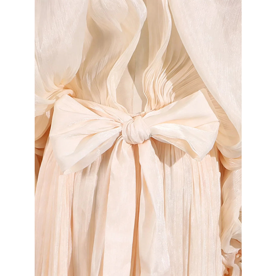 Tie Front Balloon Sleeve Midi Dress Apparel and Accessories