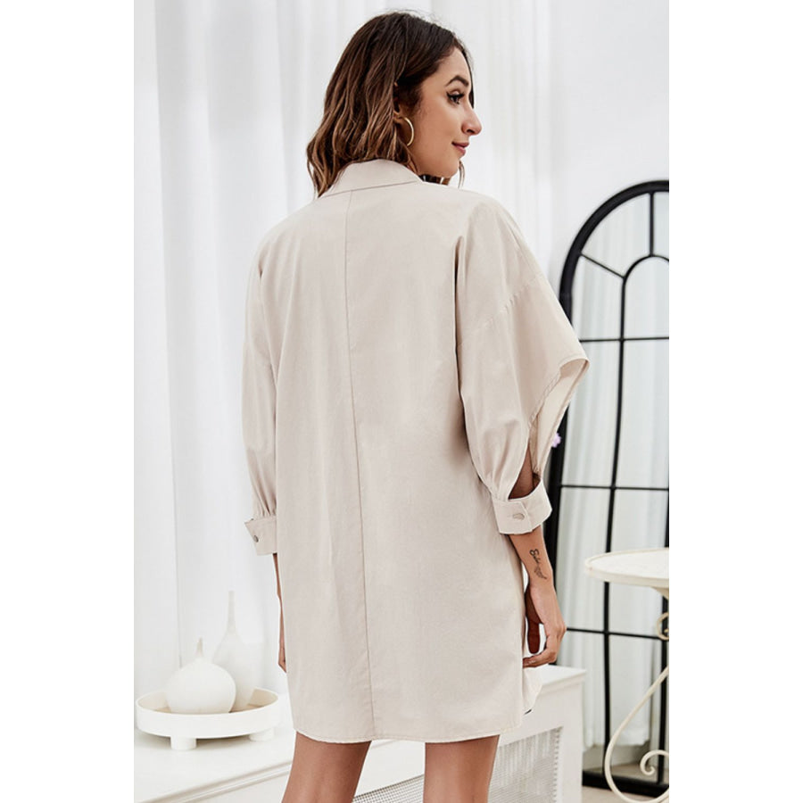 Tie Front Collared Neck Cutout Shacket Cream / S